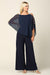 Formal Chiffon Cape Overlay Pants Suit