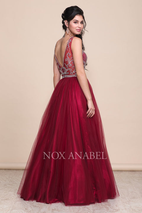 Cocktail Jeweled Lattice Bodice A-Line Plated Gown G087 Plus by Nox Anabel