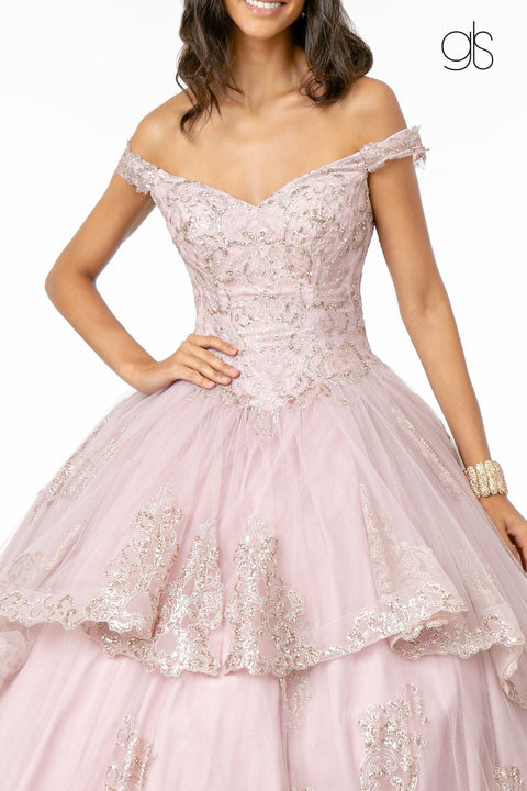 Elizabeth K GL1819: Off Shoulder Ball Gown with Glitter Applique