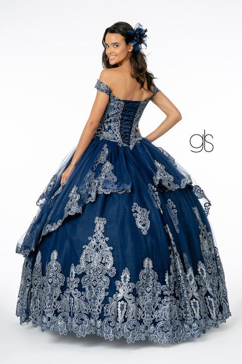 Elizabeth K GL1819: Off Shoulder Ball Gown with Glitter Applique