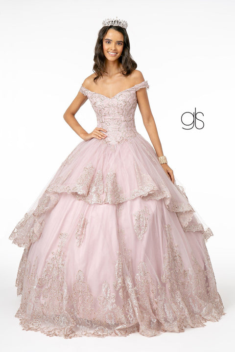 Elizabeth K GL1819: Off Shoulder Ball Gown with Glitter Applique