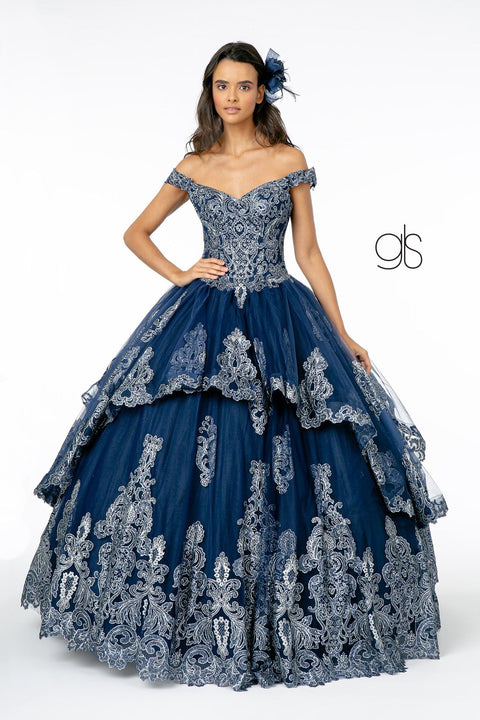 Elizabeth K GL1819: Off Shoulder Ball Gown with Glitter Applique