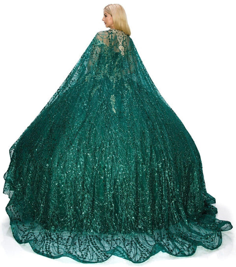 Glittery Cape Ball Gown by Cinderella Couture 4201