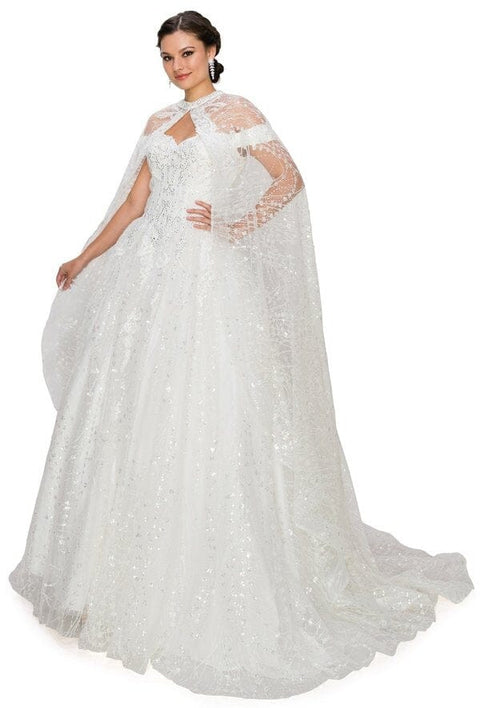 Glittery Cape Ball Gown by Cinderella Couture 4201
