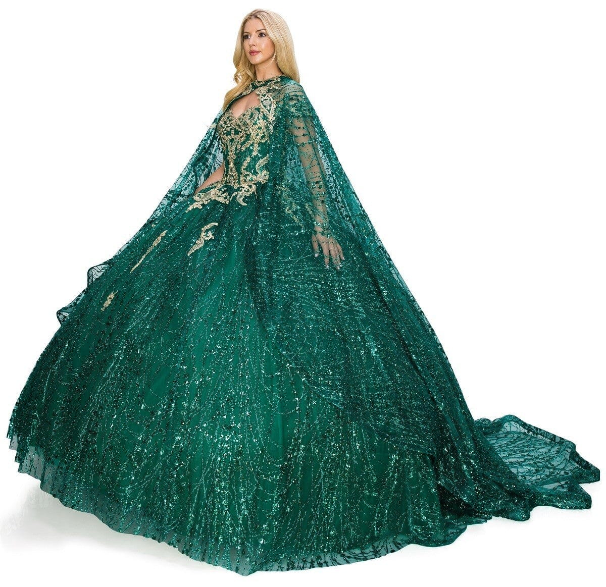 Glittery Cape Ball Gown by Cinderella Couture 4201 sheerdreamz Glittery Cape Ball Gown by Cinderella Couture 4201 sheerdreamz