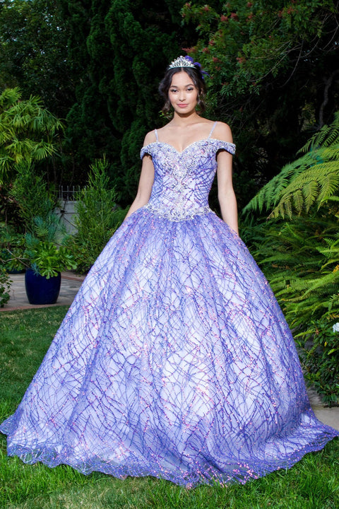 Elizabeth K GL1928: Cold Shoulder Ball Gown with Glitter