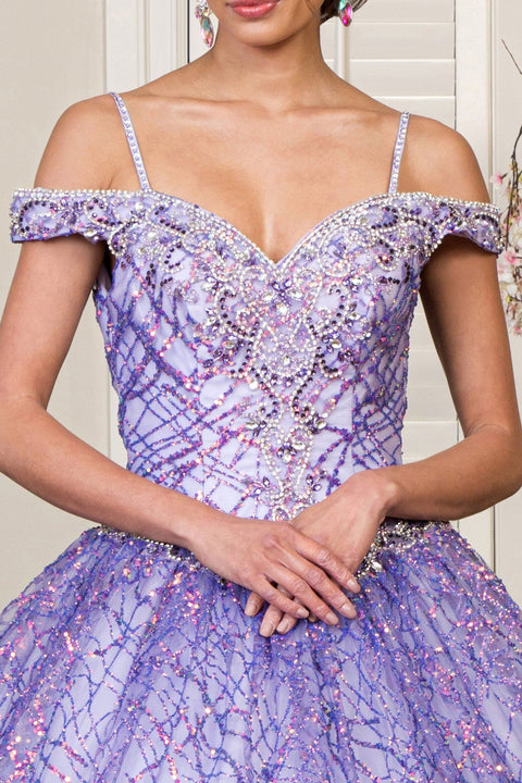 Elizabeth K GL1928: Cold Shoulder Ball Gown with Glitter