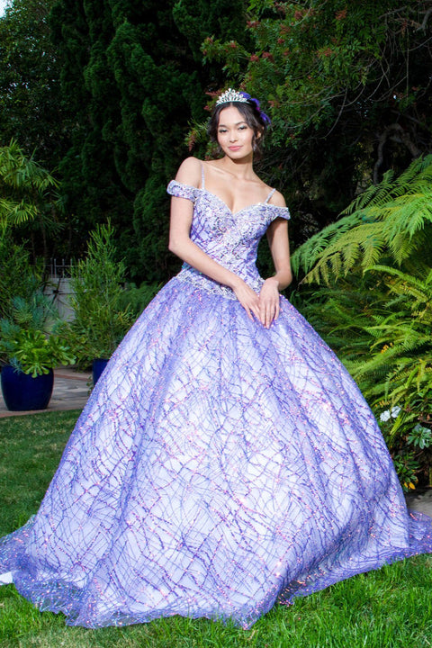 Elizabeth K GL1928: Cold Shoulder Ball Gown with Glitter