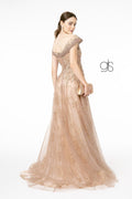 Glitter Embellished Long Illusion Dress by Elizabeth K GL1806