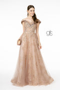 Glitter Embellished Long Illusion Dress by Elizabeth K GL1806