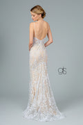 Elizabeth K GL2990: Long Fitted V-Neck Dress with Glitter Embroidery