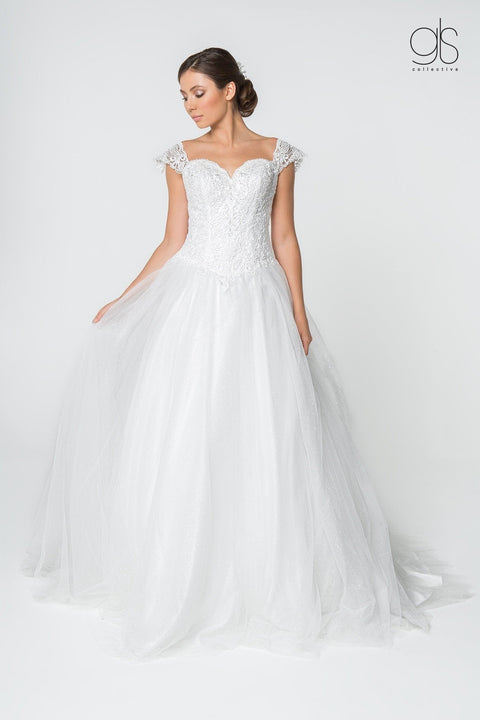 Off White Elizabeth K Gl2817: Long A-Line Wedding Gown with Glitter Lace