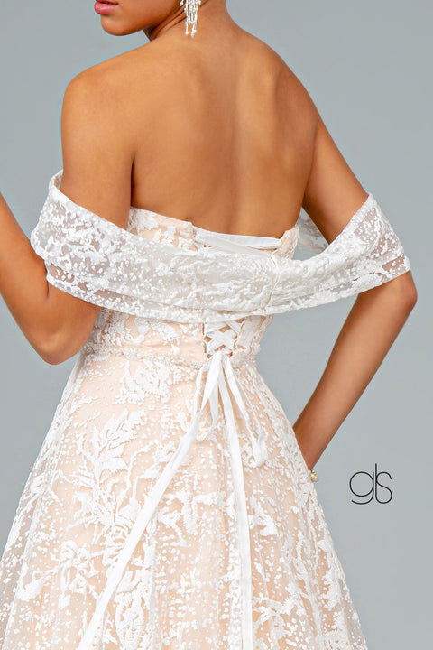 Glitter Mesh Long Off Shoulder Wedding Dress by Elizabeth K GL2937