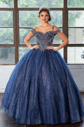 Off Shoulder Glitter Ball Gown with Embroidered Bodice