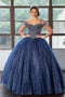 Off Shoulder Glitter Ball Gown with Embroidered Bodice