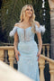 Juliet 288: Off Shoulder Gown with Glitter, Feather Corset