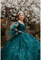 Juliet 1438: Bell Sleeve Ball Gown with Glitter Print