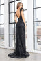 Adora 3151: Deep V-Neck Gown with Glitter Print and Feather Details