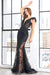 Adora 3151: Deep V-Neck Gown with Glitter Print and Feather Details