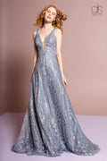 GLS Gloria GL2698: Gown with Glitter Print and Illusion V-Neckline
