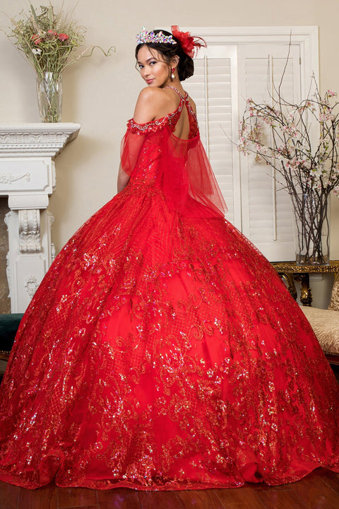 Glitter Print Halter Ball Gown by Elizabeth K GL1929