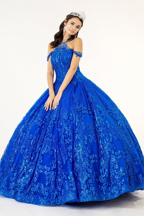 Glitter Print Halter Ball Gown by Elizabeth K GL1929