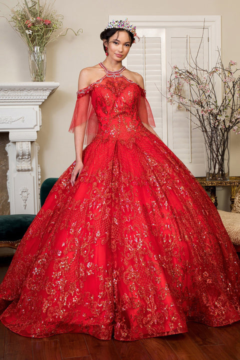 Glitter Print Halter Ball Gown by Elizabeth K GL1929