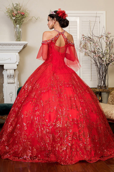 Glitter Print Halter Ball Gown by Elizabeth K GL1929