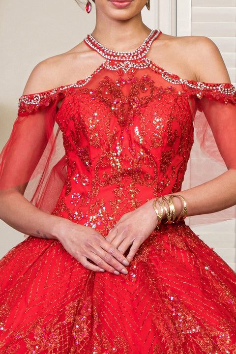 Glitter Print Halter Ball Gown by Elizabeth K GL1929
