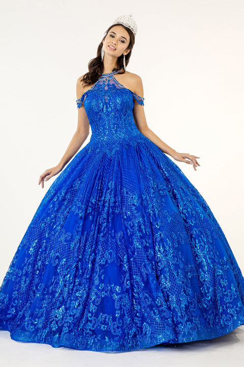 Glitter Print Halter Ball Gown by Elizabeth K GL1929