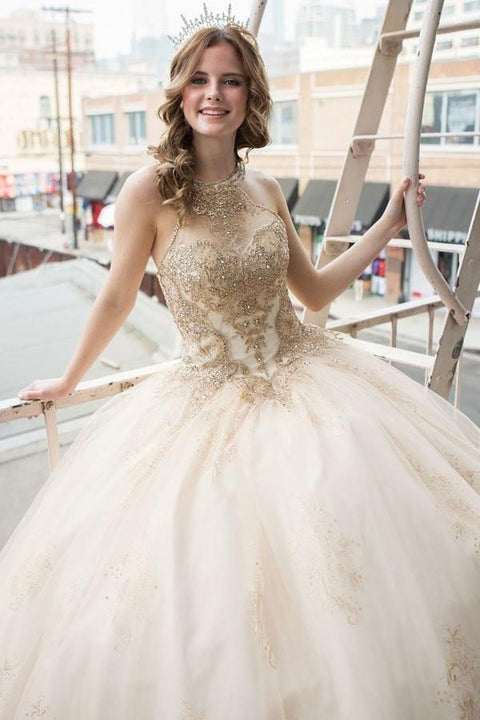 Glitter Print Quinceanera High Neck Dress by Calla SYL19002