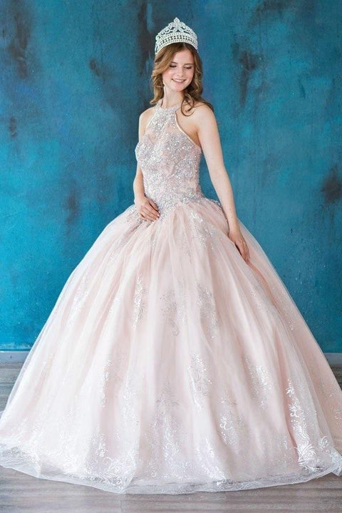 Glitter Print Quinceanera High Neck Dress by Calla SYL19002