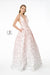 Elizabeth K GL2897: Long Dress with Glitter Print and Illusion V-Neckline