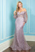 Adora 3150: Long Sleeve Off Shoulder Gown with Glitter Print