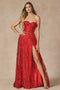 Juliet 2403: Long Strapless Slit Dress with Glitter Print