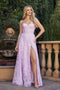 Juliet 2403: Long Strapless Slit Dress with Glitter Print