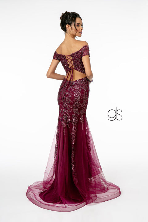 Elizabeth K GL1823: Mermaid Gown with Glitter Print and Cutout Back