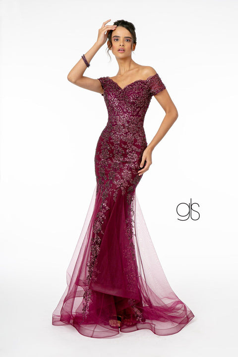 Elizabeth K GL1823: Mermaid Gown with Glitter Print and Cutout Back