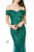 Elizabeth K GL1823: Mermaid Gown with Glitter Print and Cutout Back