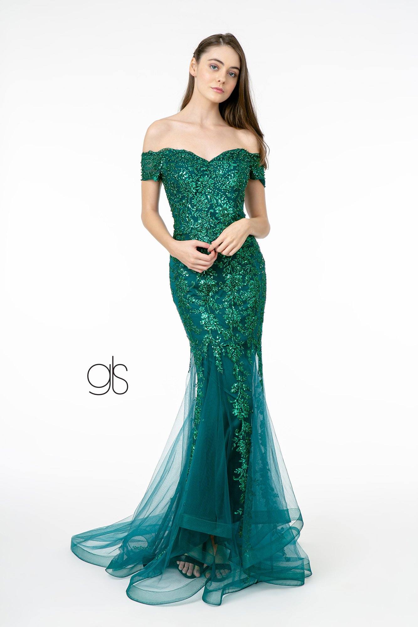 Elizabeth K GL1823: Mermaid Gown with Glitter Print and Cutout Back  sheerdreamz