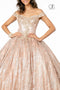 Elizabeth K GL1820: Off Shoulder Ball Gown with Glitter Print