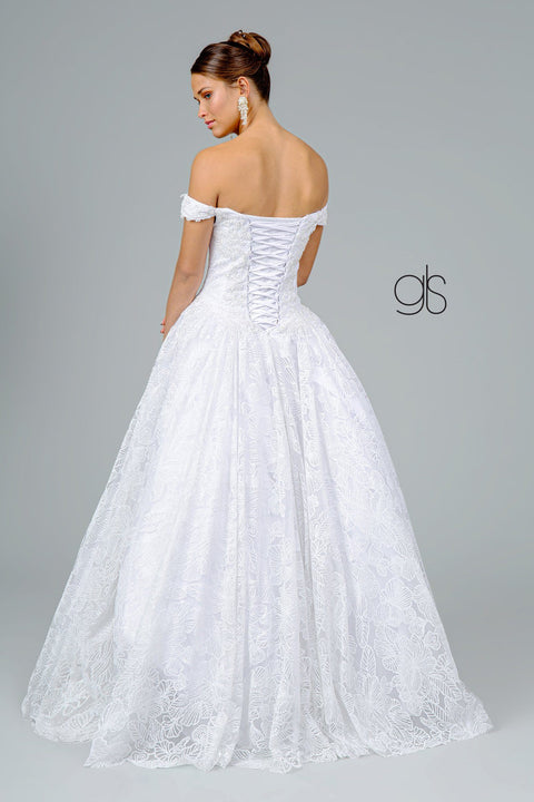 Elizabeth K GL1820: Off Shoulder Ball Gown with Glitter Print