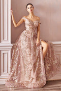 Glitter Print Off Shoulder Gown by Cinderella Divine CB069