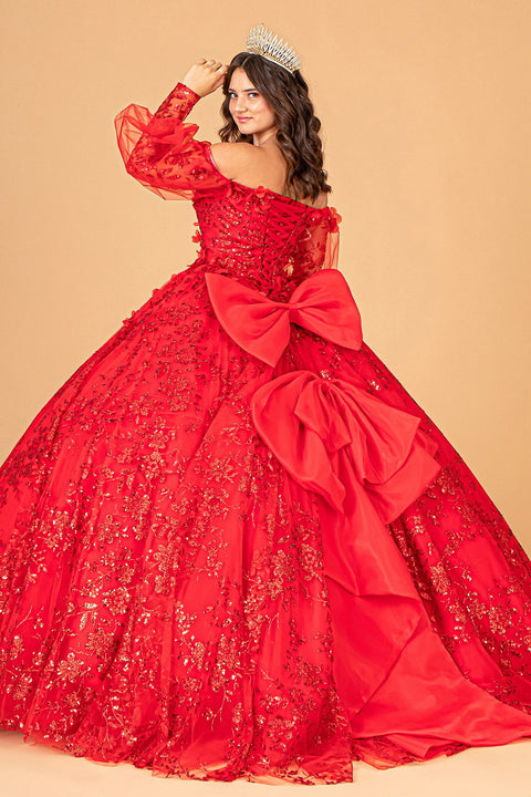 Elizabeth K GL3071: Puff Sleeve Ball Gown with Glitter Print