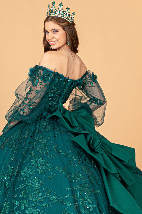 Elizabeth K GL3071: Puff Sleeve Ball Gown with Glitter Print