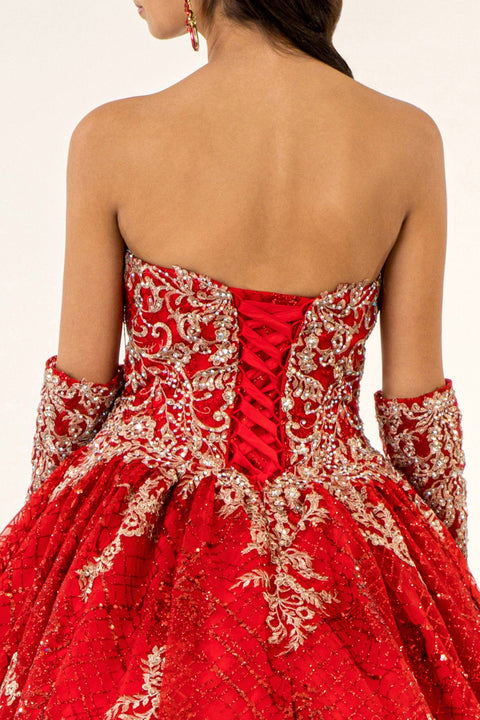Glitter Print Strapless Ball Gown by Elizabeth K GL1943