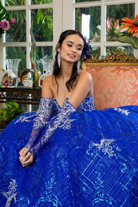 Glitter Print Strapless Ball Gown by Elizabeth K GL1943