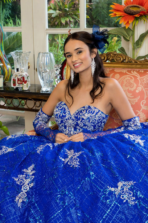 Glitter Print Strapless Ball Gown by Elizabeth K GL1943