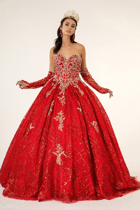 Glitter Print Strapless Ball Gown by Elizabeth K GL1943