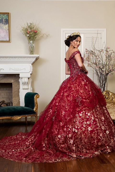 Glitter Print Sweetheart Ball Gown by Elizabeth K GL1945